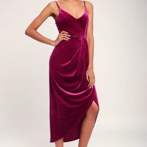 Champagne Kisses Magenta Velvet Midi Dress